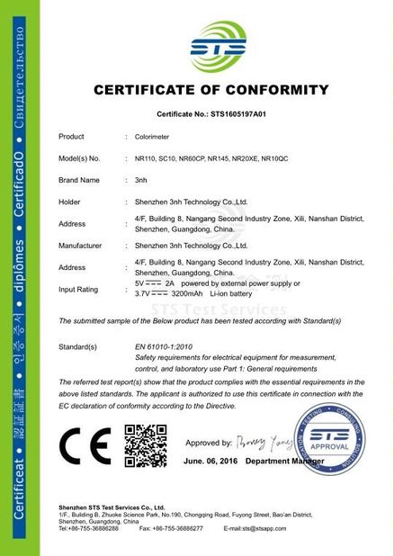 China Shenzhen ThreeNH Technology Co., Ltd. certificaten